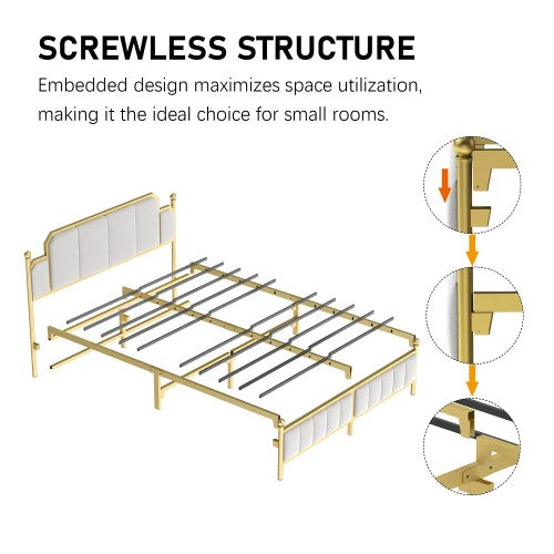 Queen Size Upholstered Bed Frame, Metal Bed Frame with Linen