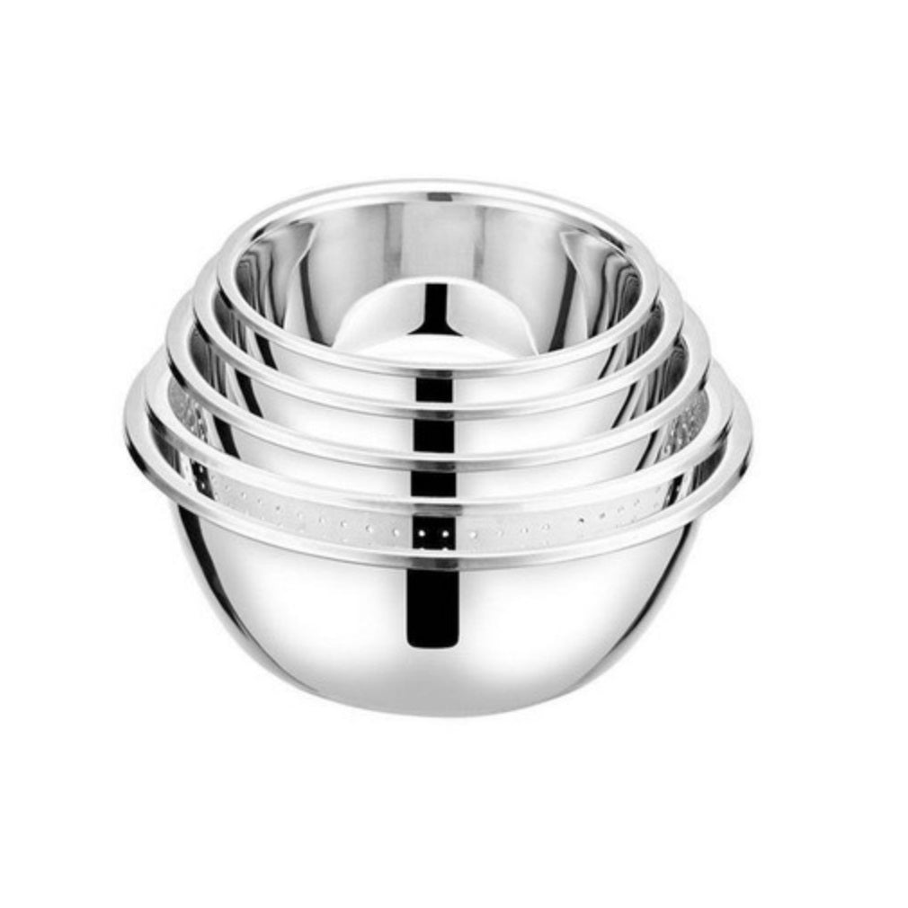 5PC Stainless Steel Basin Set Colander Baking Mixing Bowls