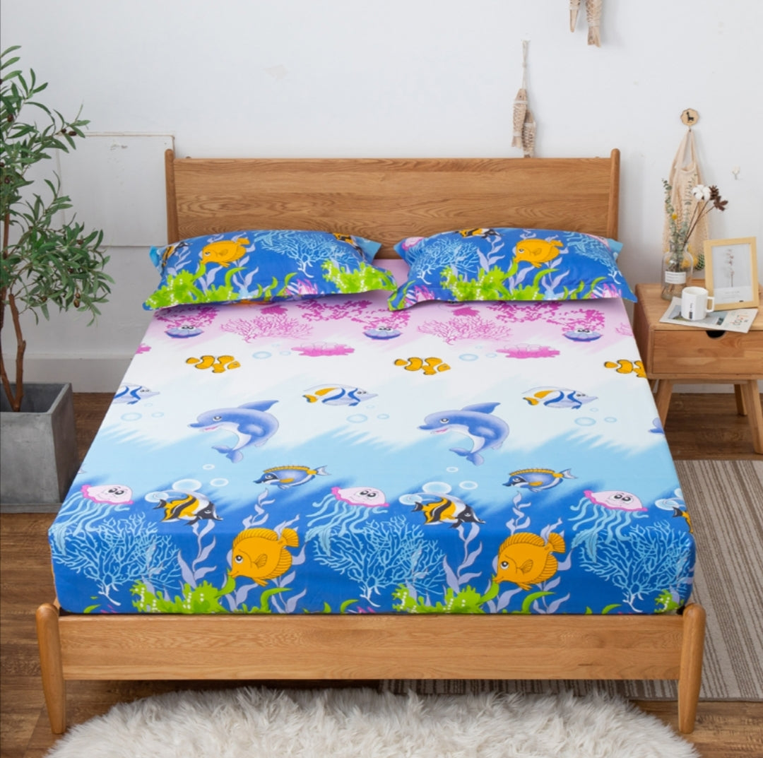 Cute Cartoon Elastic Waterproof Fitted Bed Sheet Sea World Intexca