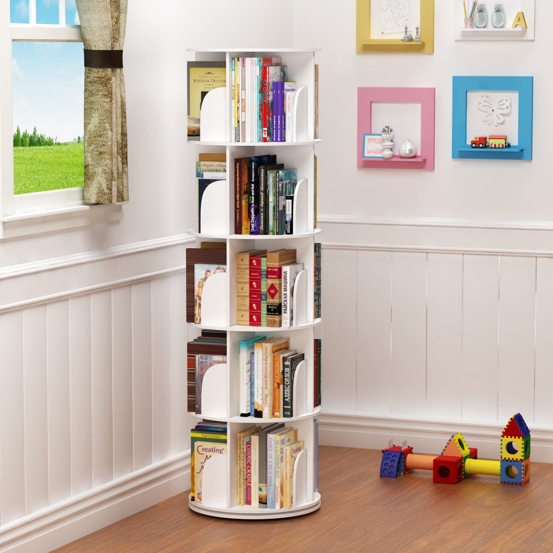 5 Tier 360° Rotating Stackable Shelves Bookshelf Organizer – Intexca