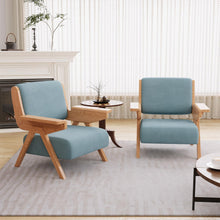 Mid Century Modern Accent Chair with Wooden Arms, 330 lb Capacity, 6.3 in Thick Cushion, 115° Backrest, Upholstered Lounge Armchair for Living Room Bedroom Reading Corner, Beige， Oliver Green and Light Blue