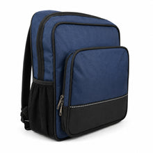 Blue Sling Backpack, Compact Crossbody Shoulder Bag with Front Zip Pocket, Side Mesh Pockets, Silver Accent Strip, 35 x 30 x 10 cm, for School, Work, Commute and Day Trips