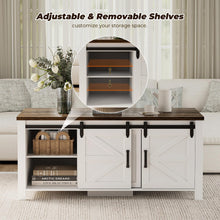 Coffee Table with Refrigerated Drawer Farmhouse Sliding Barn Door Storage Cabinet, Adjustable Shelves, 47.2" White & Brown Living Room Table