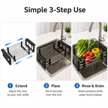 Expandable Sink Drain Basket, Stainless Steel Dish Rack, Black