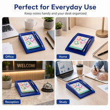 Memo Stand with Pen, Blue Desk Note Holder, 12.5 x 18.5 cm