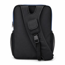 Blue Sling Backpack, Compact Crossbody Shoulder Bag with Front Zip Pocket, Side Mesh Pockets, Silver Accent Strip, 35 x 30 x 10 cm, for School, Work, Commute and Day Trips