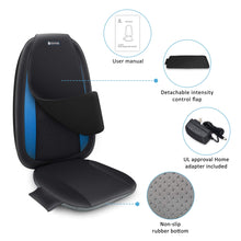 Back Massager with Heat, Chair Massage Pad with Deep Kneading Nodes, Seat Vibration, Spot & Full Back Control, Portable Cushion for Home Office Sofa Recliner, Black Blue