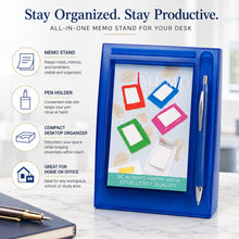 Memo Stand with Pen, Blue Desk Note Holder, 12.5 x 18.5 cm