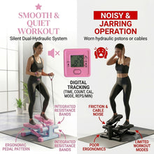 Mini Stepper with Bands, LCD, Pink Home Fitness Machine