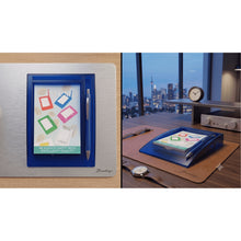 Memo Stand with Pen, Blue Desk Note Holder, 12.5 x 18.5 cm