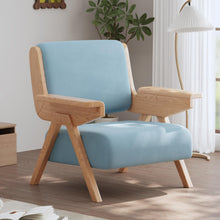 Mid Century Modern Accent Chair with Wooden Arms, 330 lb Capacity, 6.3 in Thick Cushion, 115° Backrest, Upholstered Lounge Armchair for Living Room Bedroom Reading Corner, Beige， Oliver Green and Light Blue