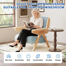 Mid Century Modern Accent Chair with Wooden Arms, 330 lb Capacity, 6.3 in Thick Cushion, 115° Backrest, Upholstered Lounge Armchair for Living Room Bedroom Reading Corner, Beige， Oliver Green and Light Blue