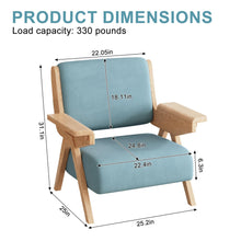 Mid Century Modern Accent Chair with Wooden Arms, 330 lb Capacity, 6.3 in Thick Cushion, 115° Backrest, Upholstered Lounge Armchair for Living Room Bedroom Reading Corner, Beige， Oliver Green and Light Blue