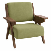 Mid Century Modern Accent Chair with Wooden Arms, 330 lb Capacity, 6.3 in Thick Cushion, 115° Backrest, Upholstered Lounge Armchair for Living Room Bedroom Reading Corner, Beige， Oliver Green and Light Blue