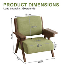 Mid Century Modern Accent Chair with Wooden Arms, 330 lb Capacity, 6.3 in Thick Cushion, 115° Backrest, Upholstered Lounge Armchair for Living Room Bedroom Reading Corner, Beige， Oliver Green and Light Blue