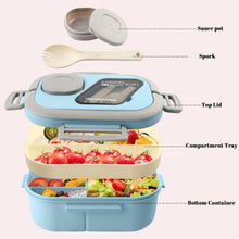 Stay organized on the go with this 3-layer leak-proof bento lunch box for adults and kids. Includes compartments, spork, and sauce cup. Microwave & dishwasher safe.