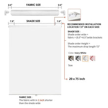 Blackout Roller Shade 20" x 75" – 100% Light Blocking, Thermal Insulated Window Blind with Chain Cord & Child Safety Lock – UV Protection – Ivory White