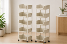5-Tier Slim Rolling Storage Cart with Bins, Wheels and Side Hooks
