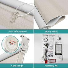 Blackout Roller Shade 20" x 75" – 100% Light Blocking, Thermal Insulated Window Blind with Chain Cord & Child Safety Lock – UV Protection – Ivory White