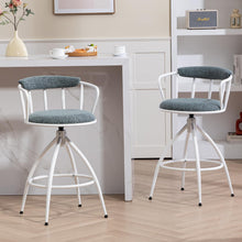2 PCS Swivel Bar Stools Set with Upholstered Seats, Backrest & Footrest, Steel Frame Counter Height Chairs for Kitchen Island, Modern Blue