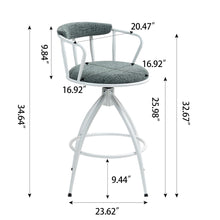 2 PCS Swivel Bar Stools Set with Upholstered Seats, Backrest & Footrest, Steel Frame Counter Height Chairs for Kitchen Island, Modern Blue
