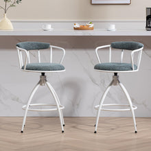 2 PCS Swivel Bar Stools Set with Upholstered Seats, Backrest & Footrest, Steel Frame Counter Height Chairs for Kitchen Island, Modern Blue
