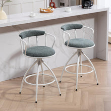 2 PCS Swivel Bar Stools Set with Upholstered Seats, Backrest & Footrest, Steel Frame Counter Height Chairs for Kitchen Island, Modern Blue