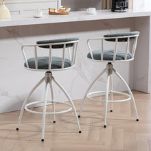 2 PCS Swivel Bar Stools Set with Upholstered Seats, Backrest & Footrest, Steel Frame Counter Height Chairs for Kitchen Island, Modern Blue