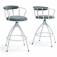 2 PCS Swivel Bar Stools Set with Upholstered Seats, Backrest & Footrest, Steel Frame Counter Height Chairs for Kitchen Island, Modern Blue