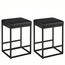 2PCS Square Bar Stool Set – 24" Counter & Bar Height, PU Leather Cushion, Heavy-Duty Steel Frame, Footrest & Non-Slip Feet for Kitchen Island, Bar & Dining