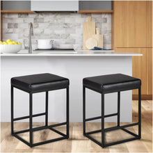 2PCS Square Bar Stool Set – 24" Counter & Bar Height, PU Leather Cushion, Heavy-Duty Steel Frame, Footrest & Non-Slip Feet for Kitchen Island, Bar & Dining