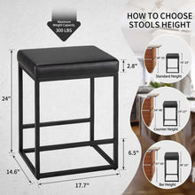 2PCS Square Bar Stool Set with PU Leather Cushion 24"Counter & Bar Height Heavy-Duty Metal Frame, Footrest, Non-Slip Feet for Kitchen Island, Bar, Dining