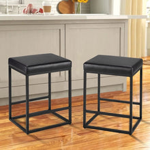 2PCS Square Bar Stool Set – 24" Counter & Bar Height, PU Leather Cushion, Heavy-Duty Steel Frame, Footrest & Non-Slip Feet for Kitchen Island, Bar & Dining