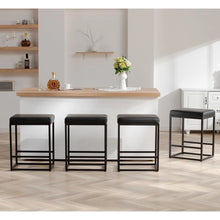 2PCS Square Bar Stool Set with PU Leather Cushion 24"Counter & Bar Height Heavy-Duty Metal Frame, Footrest, Non-Slip Feet for Kitchen Island, Bar, Dining