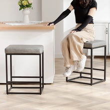 2PCS Square Bar Stool Set – 24" Counter & Bar Height, PU Leather Cushion, Heavy-Duty Steel Frame, Footrest & Non-Slip Feet for Kitchen Island, Bar & Dining