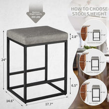 2PCS Square Bar Stool Set – 24" Counter & Bar Height, PU Leather Cushion, Heavy-Duty Steel Frame, Footrest & Non-Slip Feet for Kitchen Island, Bar & Dining