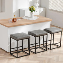 2PCS Square Bar Stool Set – 24" Counter & Bar Height, PU Leather Cushion, Heavy-Duty Steel Frame, Footrest & Non-Slip Feet for Kitchen Island, Bar & Dining