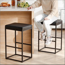 2 PCS Square Bar Stool Set – 30" Counter & Bar Height, PU Leather Cushion, Heavy-Duty Steel Frame, Footrest & Non-Slip Feet for Kitchen Island & Home Bar