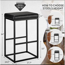2 PCS Square Bar Stool Set – 30" Counter & Bar Height, PU Leather Cushion, Heavy-Duty Steel Frame, Footrest & Non-Slip Feet for Kitchen Island & Home Bar