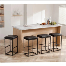 2 PCS Square Bar Stool Set – 30" Counter & Bar Height, PU Leather Cushion, Heavy-Duty Steel Frame, Footrest & Non-Slip Feet for Kitchen Island & Home Bar