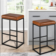 2 PCS Square Bar Stool Set – 30" Counter & Bar Height, PU Leather Cushion, Heavy-Duty Steel Frame, Footrest & Non-Slip Feet for Kitchen Island & Home Bar