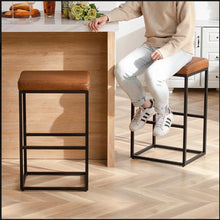2 PCS Square Bar Stool Set – 30" Counter & Bar Height, PU Leather Cushion, Heavy-Duty Steel Frame, Footrest & Non-Slip Feet for Kitchen Island & Home Bar