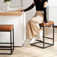 2PCS Square Bar Stool Set – 24" Counter & Bar Height, PU Leather Cushion, Heavy-Duty Steel Frame, Footrest & Non-Slip Feet for Kitchen Island, Bar & Dining