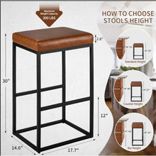 2 PCS Square Bar Stool Set – 30" Counter & Bar Height, PU Leather Cushion, Heavy-Duty Steel Frame, Footrest & Non-Slip Feet for Kitchen Island & Home Bar