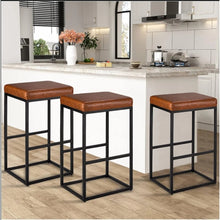 2 PCS Square Bar Stool Set – 30" Counter & Bar Height, PU Leather Cushion, Heavy-Duty Steel Frame, Footrest & Non-Slip Feet for Kitchen Island & Home Bar