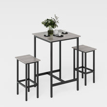 3-Piece Bar Table Set with 2 Bar Stools, Space-Saving Grey Wood Top & Metal Frame, Modern Kitchen, Condo, Apartment Dining & Home Bar Set