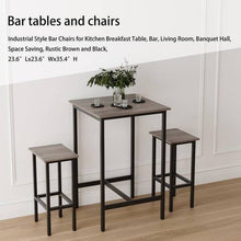 3-Piece Bar Table Set with 2 Bar Stools, Space-Saving Grey Wood Top & Metal Frame, Modern Kitchen, Condo, Apartment Dining & Home Bar Set