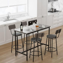 5-Piece Bar Table Set with 4 PU Padded Bar Stools, Backrests, Sturdy Steel Frame, Space-Saving Modern Dining & Home Bar Set for Kitchen & Apartment