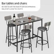 5-Piece Bar Table Set with 4 PU Padded Bar Stools, Backrests, Sturdy Steel Frame, Space-Saving Modern Dining & Home Bar Set for Kitchen & Apartment
