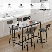 5-Piece Bar Table Set with 4 PU Padded Bar Stools, Backrests, Sturdy Steel Frame, Space-Saving Modern Dining & Home Bar Set for Kitchen & Apartment